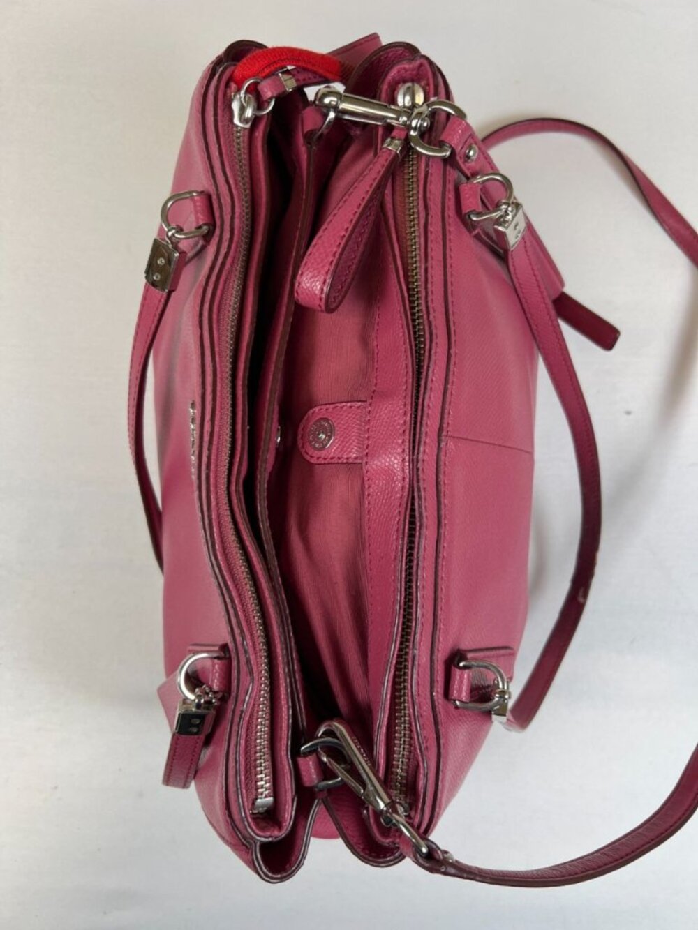 Coach Women Pink Leather Satchel Handbag Crossbody Bag Silver Hardware - Picture 6 of 16